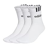 adidas Unisex 3-Stripes Linear Half-Crew Cushioned Socks 3 Pairs, White/Black, 6.5-8