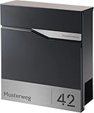 Forgard Briefkasten Anthrazit mit Zeitungsfach (RAL 7016), personalisiert, Postkasten Modern aus...