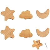 MHwan Schrankknöpfe, 6 Stück Massivholz Schubladenknöpfe Kinder, Sterne, Mond, Wolken Knauf für...