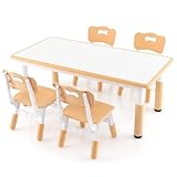 FANTASK Kindersitzgruppe Holz, Kindertisch höhenverstellbar mit Graffiti-Tischplatte, Kinder...