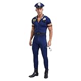 dPois Herren Polizei Kostüm Uniform Cosplay Outfit Lange Jumpsuit Body mit Zubehör Sexy Karneval...