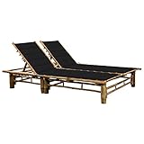 Snsowed 2-Personen-Sonnenliege mit Auflagen Bambus, Gartenliege, Liegestuhl, Sonnenstuhl,...