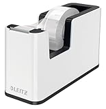 Leitz Klebeband-Tischabroller, Fester Stand, Klebebandabroller inkl. Klebeband, Weiß/Schwarz, Duo...