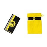 Borussia Dortmund Duschtuch mit Logo im Streifenmuster, Baumwolle, Schwarz/Gelb, 70 x 140 cm &...