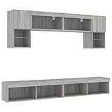 vidaXL Wohnwand 6-TLG., Schrankwand mit viel Stauraum, Anbauwand mit LED-Beleuchtung, Wandmontage...