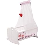 roba Puppenwiege aus Puppenmöbel Serie „Fienchen“, Puppenbett zum Wiegen inkl. textiler...