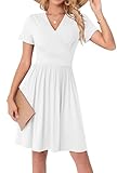 WUWUSKY Sommerkleid Damen Kurzarm V-Ausschnitt Freizeit Kleider A Linie Leicht Casual Dress mit...