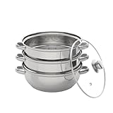 3 Etagen Kochtopf Set - Edelstahl Dampfgarer Topf mit Verdicktem Boden & Glasdeckel - 28cm Dampftopf...