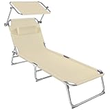 tectake® Sonnenliege mit Dach, Strandliege klappbar, leichte Gartenliege, Outdoor Liegestuhl mit...