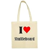 Tasche I Love Shuffleboard Größe 38x42 Farbe Natur Druck Schwarz