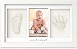 Baby Hand- und Fußabdruck Set – Bilderrahmen mit Gipsabdruck & Foto – 3-teilig – Geschenk zur...