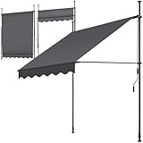 tectake® Klemmmarkise mit Handkurbel, Balkon Markise ohne Bohren, Markise höhenverstellbar,...
