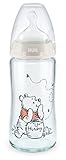 NUK Disney Winnie Puuh First Choice+ Glas-Babyflasche mit Temperature Control, kiefergerechter...