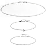 Tienyuu 3 Stück Gold/Silber Fußkettchen, 14 Karat Gold, Fußkettchen für Damen, wasserdicht,...