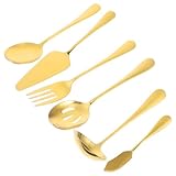 VALICLUD Edelstahl Servierbesteck 6 Stück mit Gabel Löffel Buttermesser Ergonomisch...