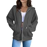 Damen Zipper Sweatjacke Hoodie Übergangsjacke Oversize Kapuzenjacke Langarm Reißverschluss...