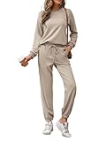 REORIA Damen Tracksuit Langarm Rundhalsausschnitt Einfarbig Zweiteiler Outfit Hoodie Jogger...