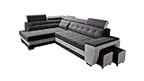 Robin Grand Ecksofa mit Schlaffunktion Bettkasten Kopfstützen Relaxfunktion 2 Hocker Sofa L-Form...