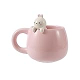 I-TOTAL® - Keramiktasse mit Tiermotiv aus Keramik am Rand, Tasse für Tee oder Kaffee (BUNNY)