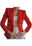OMZIN Damen Zweireiher Blazer Military Style Blazer Langarm Cropped Business Jacken Rot XXS