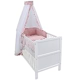 Generisch Baby Delux Babybett Komplett Set Kinderbett 60x120 cm umbaubar zum Juniorbett weiß 10-TLG...