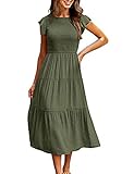 Yuson Girl Kleid Damen Sommerkleid Lang Casual Rundhals Flatterärmel Maxikleider Sommer Knielang...