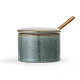 Bloomingville Gefäß mit Deckel und Akazienlöffel Pixie, Farbe Grün/Braun, 200 ml,...