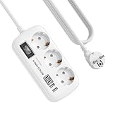 3 Fach Steckdose mit Überspannungsschutz Mehrfachsteckdose 4 USB(2 USB-C), Steckdose mit Schalter...