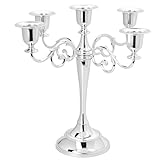 QWORK® 5-Armig Edler Silberner Kerzenständer aus Aluminium - 27cm - für stilvolle Tischdekoration...