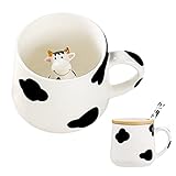 BigNoseDeer Süße Sachen Keramik Kuh Kaffeetasse Teetasse Deckel Löffel Lustige Tassen Geschenke...