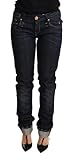 Acht Dunkelblaue Baumwolle Slim Fit gefalteten Saum Frauen Denim Hose Damenjeans, Blau, 26