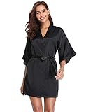 Vlazom Kimono Robe Damen Morgenmantel Kurzer Satin Bademantel Mit Gürtel V-Ausschnitt...