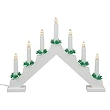Idena 31837 - LED Adventsleuchter mit 7 LED Kerzenlichtern in Warmweiß, Schwibbogen aus weiß...