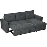 HOMCOM Schlafsofa Ecksofa mit Bettfunktion, 3 Sitzer Couch mit Stauraum, Chaiselongue, Leinenoptik...