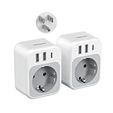 TESSAN 2 Pack USA Adapter Steckdose, 4 in 1 Adapter USA Deutschland Stecker mit USB C und 2 USB A,...