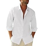 Friptspyg Leinenhemd Herren Langarm Baumwolle Leinen Hemd Herren Freizeithemden Casual Regular Fit...