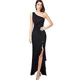 KOEMCY Damen Kleider Sexy One Shoulder Cocktailkleider Elegant Raffungen Beinschlitz Party Kleid...