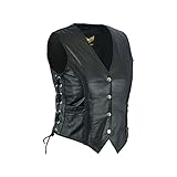 Leatherick Damen Braided motorradfahrer stil Leder weste schwarz - M (10)