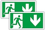 2 Stück - Schild Notausgang - Notausgangsschild Pfeil nach unten 30 x 15 cm x 3mm Fluchtwegschild...