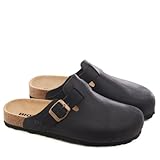 Bioline 1900D Clogs Casual Damen Leder Gummisohle, Schwarz , 40 EU