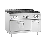 Royal Catering Gasherd mit Gasbackofen & Unterschrank 27,6 kW 6 Brenner Edelstahl entnehmbare...