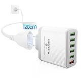 6-Port USB Ladegerät Mehrfach mit 120cm Netzkabel, 30W Steckdosenleiste mit USB, QC 3.0 Ladegerät...