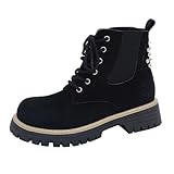 Generisch Schnürboots Damen Leder,Lederstiefelette Damen Mit Absatz,Herbststiefel Mit Schnürung...