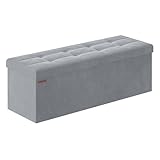 SONGMICS Sitzbank mit Stauraum aus Samt, klappbare Sitztruhe, 2 extra Aufbewahrungsboxen, 38 x 110 x...