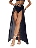 GORGLITTER Damen Cover Up Lang Sarong mit Scnalle und Gürtel Transparent Strandtuch Bikini Cover-Up...