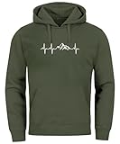 Neverless® Hoodie Herren Print Wandern Berge Herzschlag Outdoor Aufdruck Motiv Männer Fashion Oliv...