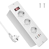 Tischsteckdose mit USB C PD 20W, Einbausteckdose 3 Fach Einbau Steckdosenleiste Schreibtisch,...