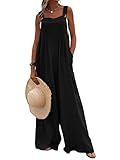 Felcia Damen-Jumpsuit im Vintage-Stil, weites Bein, ärmellos, Knopf, Strampelanzug, lockere...