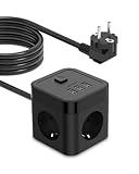 JSVER Steckdosenleiste USB, Mehrfachsteckdose Powercube überspannungsschutz 3 Fach mit 3 USB...