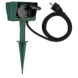 REV 0595009555 Erdspiess, 4-fach Gartensteckdose, IP44, Kabel 1,4m, max. 3500W, grün